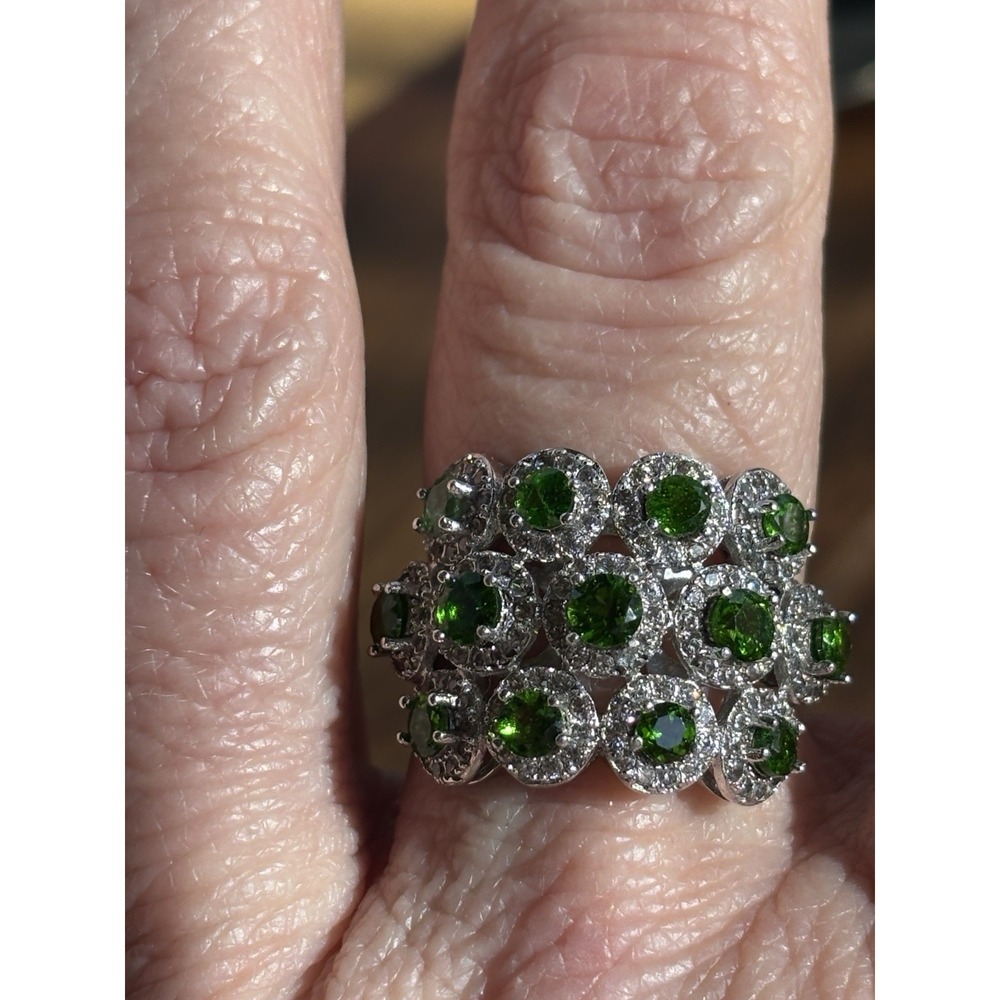 Green Chrome Diopside Sterling Silver Ring Triple Row Sz 9 - Picture 7 of 8